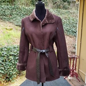 Via Spiga Brown and  Black Belted Womens Coat. Size Medium